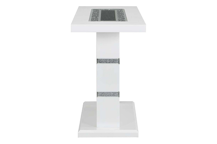 ACME - Elizaveta Sofa Table in Faux Crystal Diamonds/White High Gloss