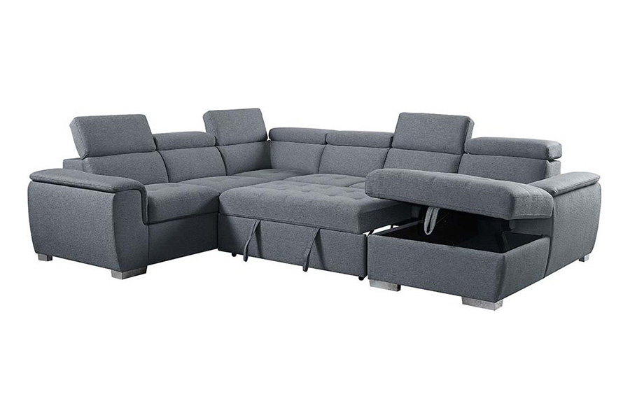 ACME - Hanley Sectional Sofa with Sleeper & Storage in Gray