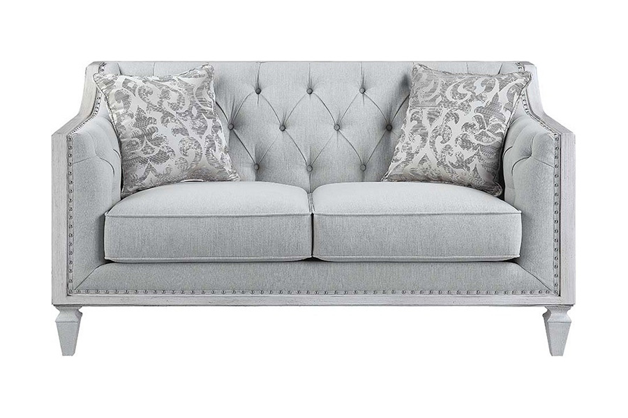 ACME - Katia Loveseat with 2 Pillows in Light Gray/Weathered White