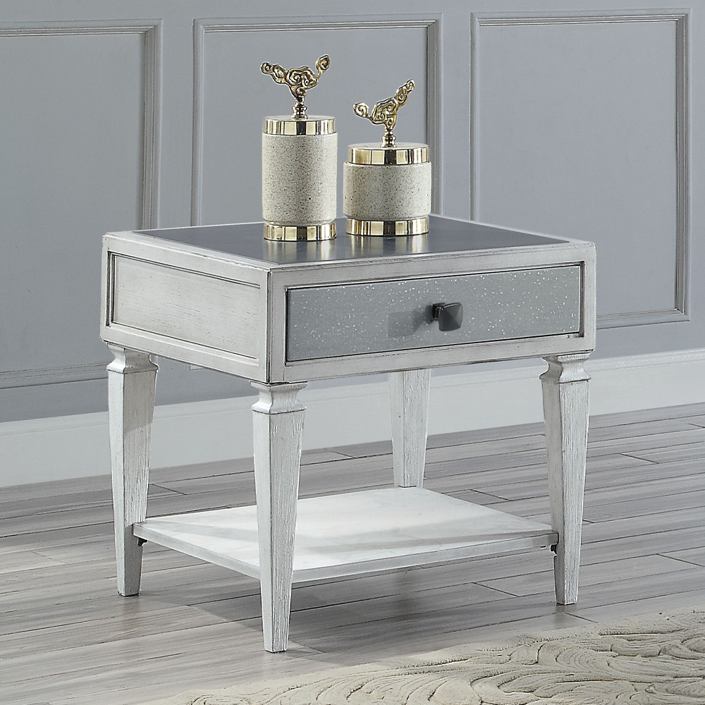 ACME - Katia End Table in Rustic Gray/Weathered White