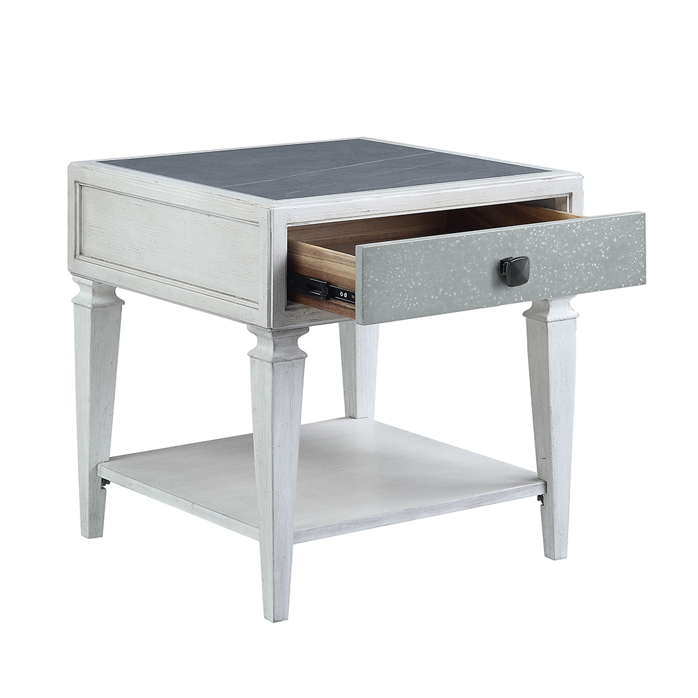 ACME - Katia End Table in Rustic Gray/Weathered White