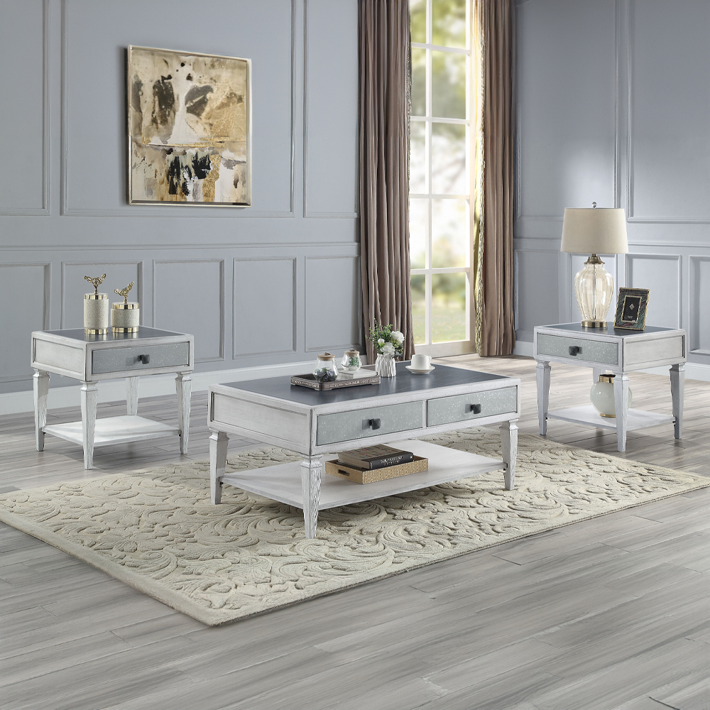 ACME - Katia End Table in Rustic Gray/Weathered White