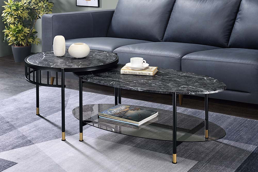 ACME - Silas Nesting Coffee Table Set in Faux Marble Top/Black