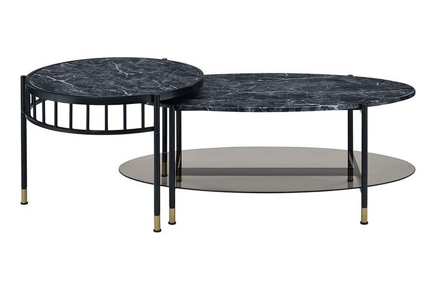 ACME - Silas Nesting Coffee Table Set in Faux Marble Top/Black