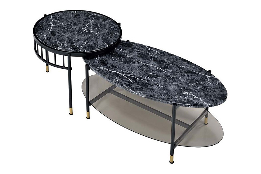 ACME - Silas Nesting Coffee Table Set in Faux Marble Top/Black