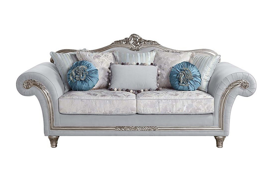 ACME - Pelumi Sofa with 8 Pillows in Light Gray/Platinum