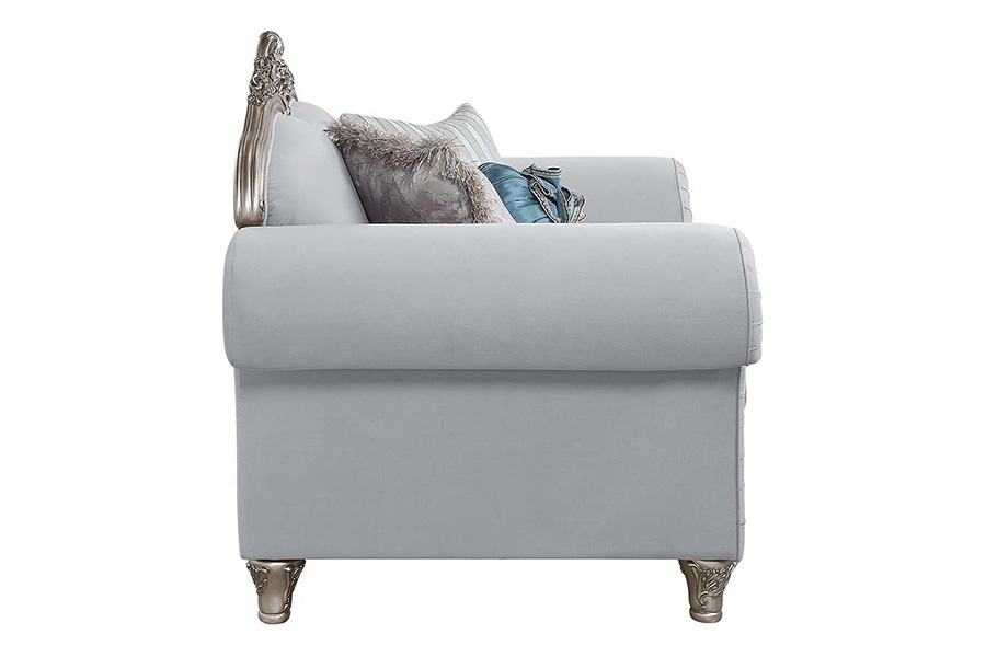 ACME - Pelumi Loveseat with 5 Pillows in Light Gray/Platinum