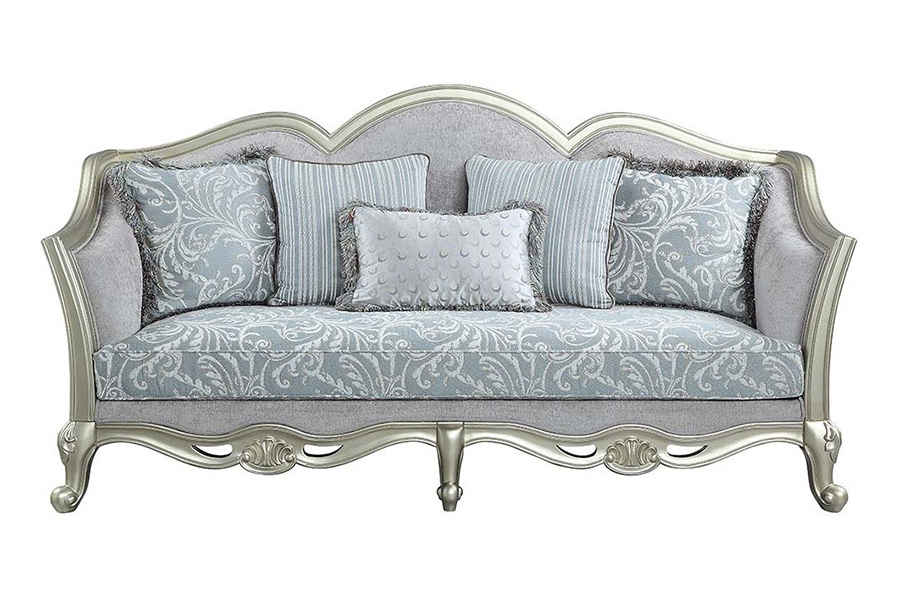 ACME - Qunsia Sofa with 5 Pillows in Light Gray/Champagne