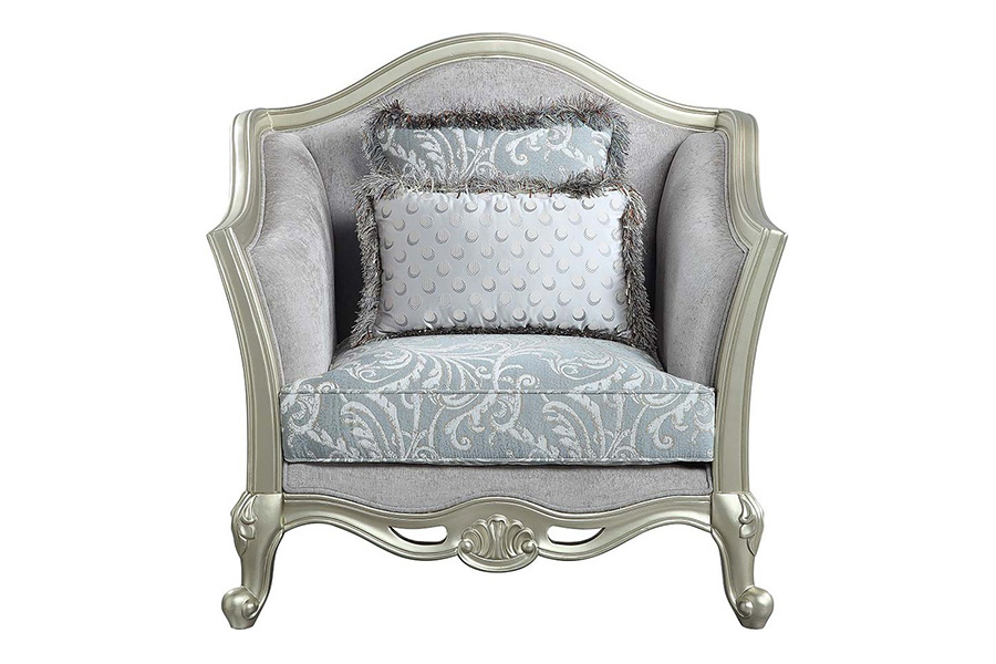 ACME™ Qunsia Chair with 2 Pillows - Light Gray/Champagne