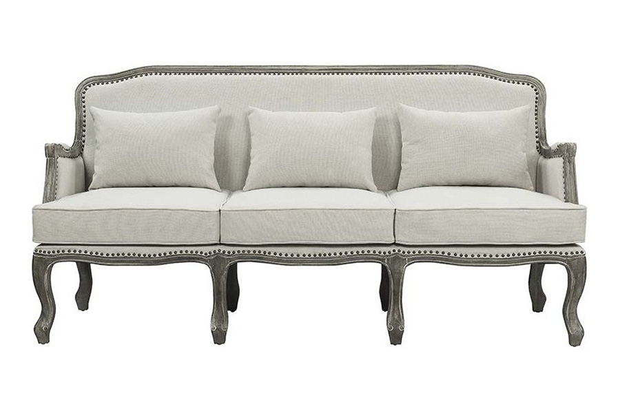 ACME - Tania Sofa with 3 Pillows in Cream Linen/Brown