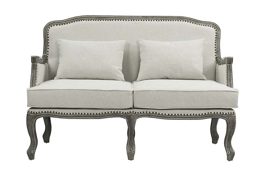 ACME - Tania Loveseat with 2 Pillows in Cream Linen/Brown