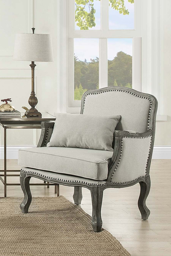 ACME - Tania Chair with Pillow in Cream Linen/Brown