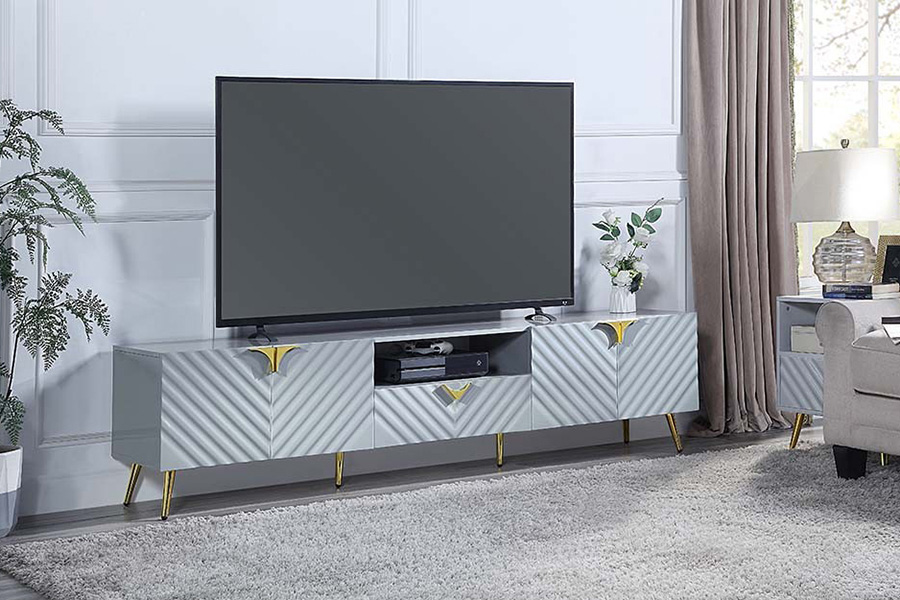 ACME Gaines TV Stand - Gray High Gloss Finish