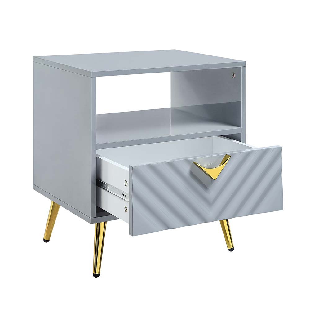 ACME Gaines End Table - Gray High Gloss Finish