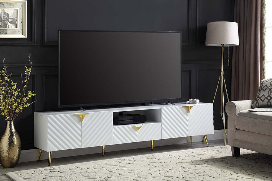 ACME Gaines TV Stand - White High Gloss Finish