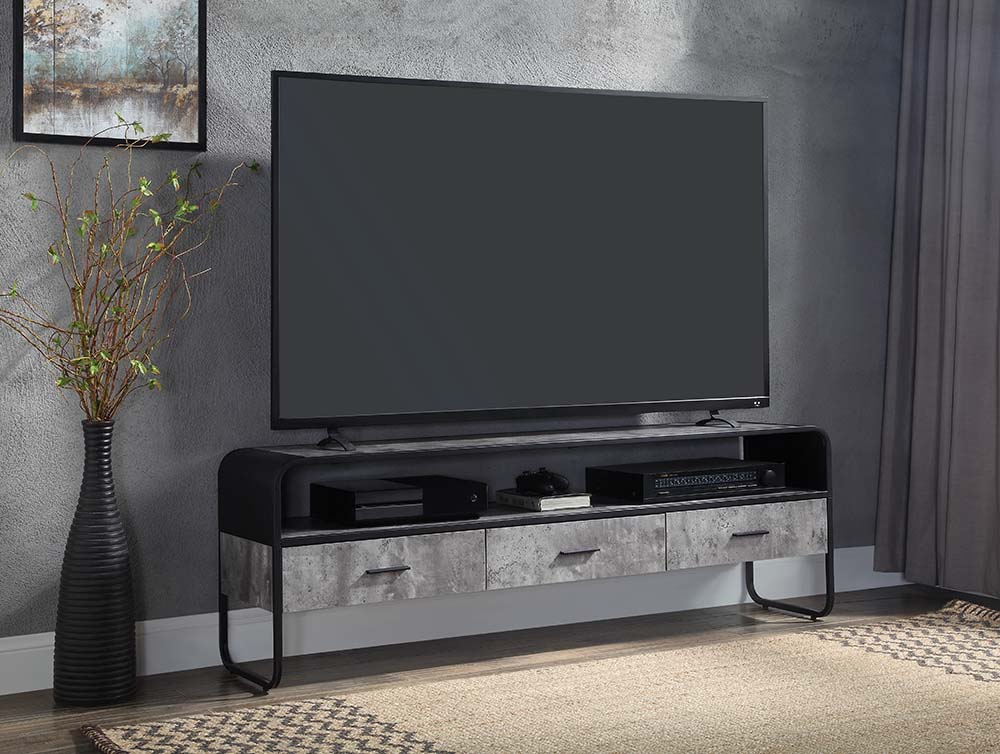 ACME Raziela TV Stand with 3 Storage - Concrete Gray/Black