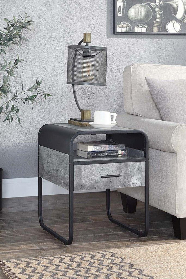 ACME - Raziela End Table in Concrete Gray/Black (LV01147)