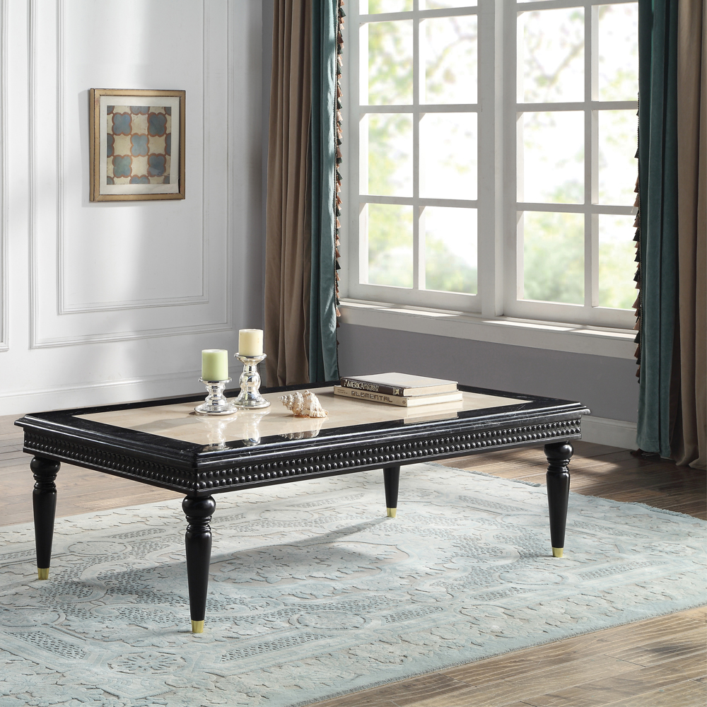 ACME - Tayden Coffee Table with Marble Top in Marble Top/Black