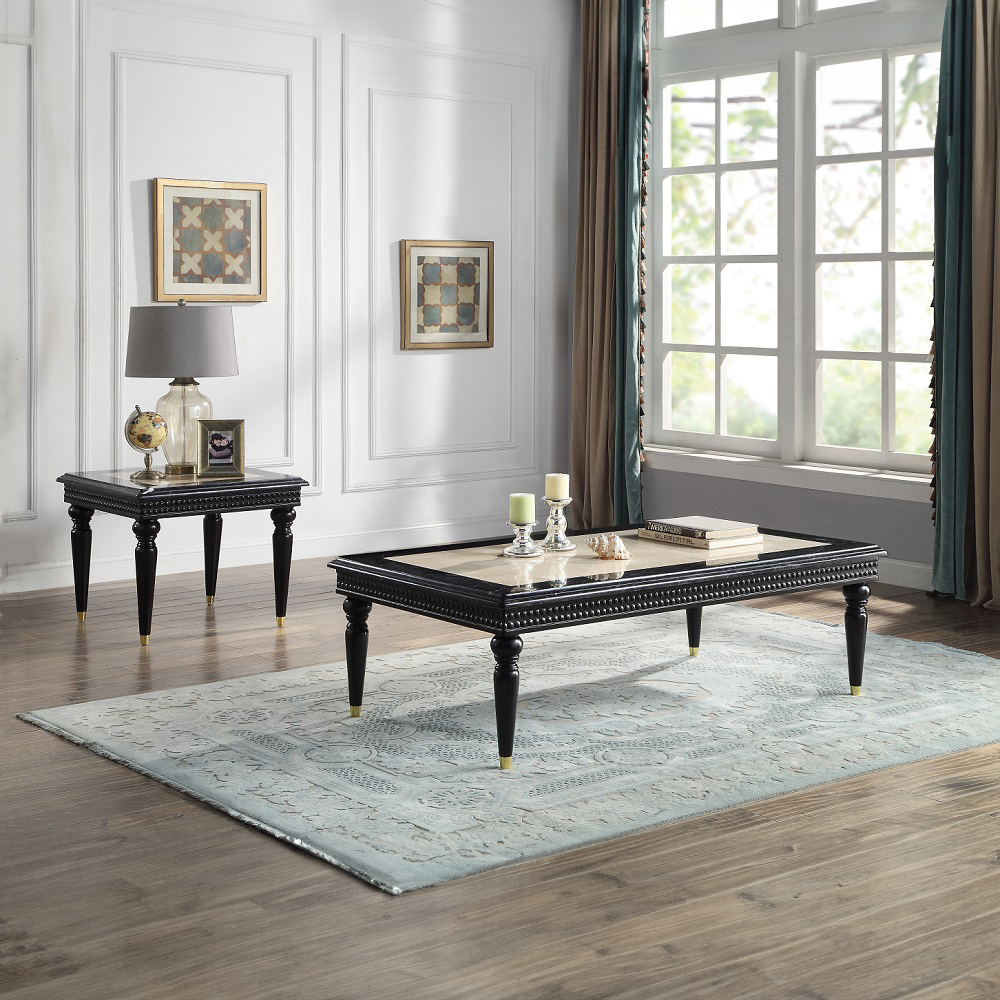 ACME - Tayden Coffee Table with Marble Top in Marble Top/Black