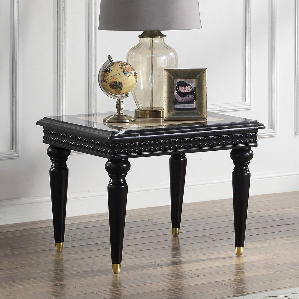 ACME - Tayden End Table with Marble Top in Marble Top/Black