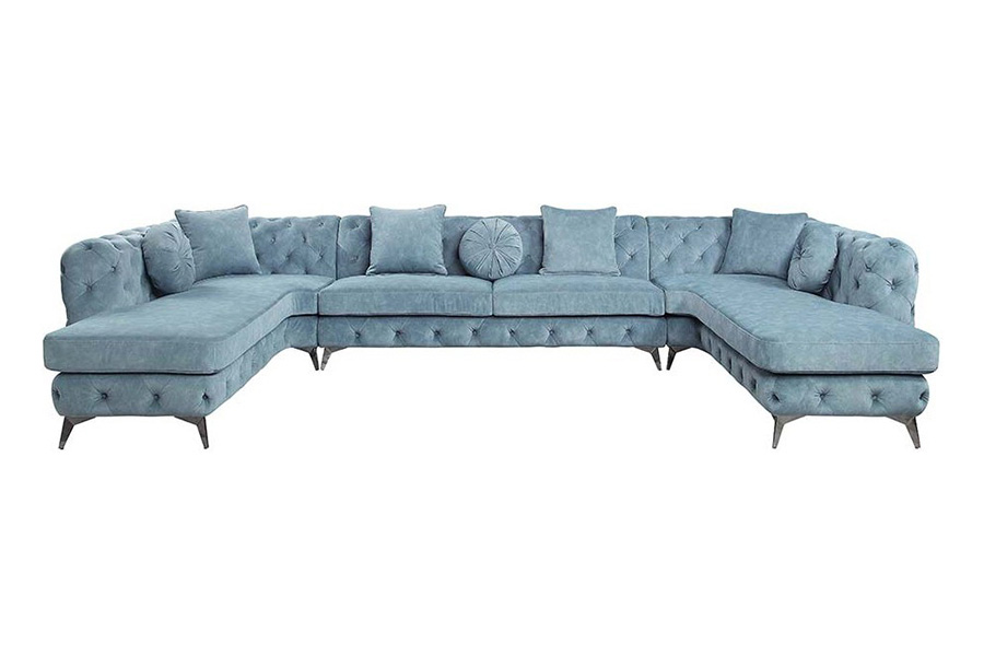 ACME - Zerah Sectional Sofa with 7 Pillows in Dusty Blue