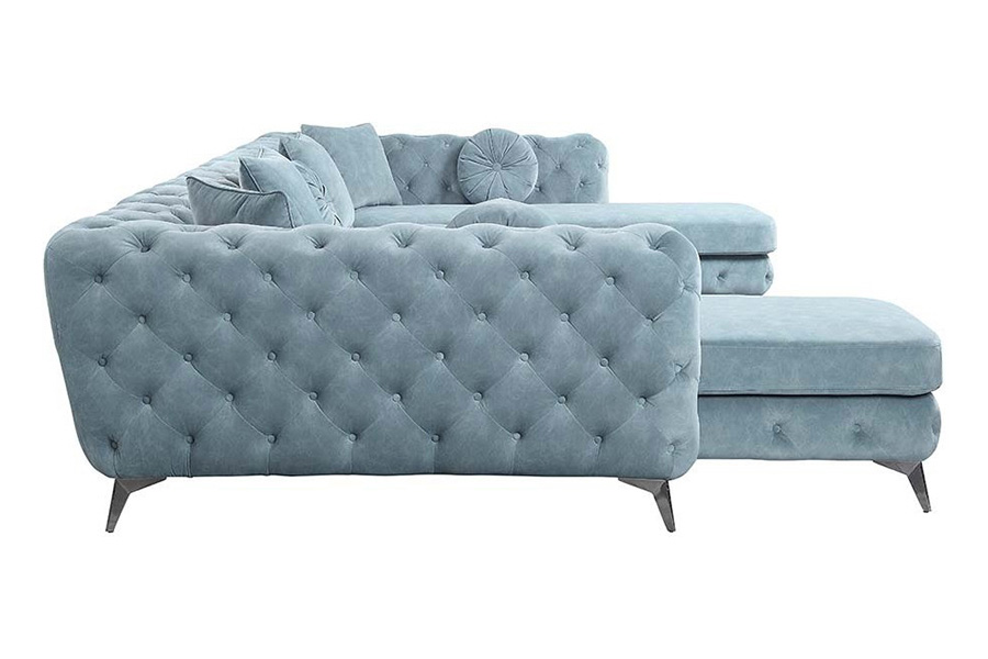 ACME - Zerah Sectional Sofa with 7 Pillows in Dusty Blue