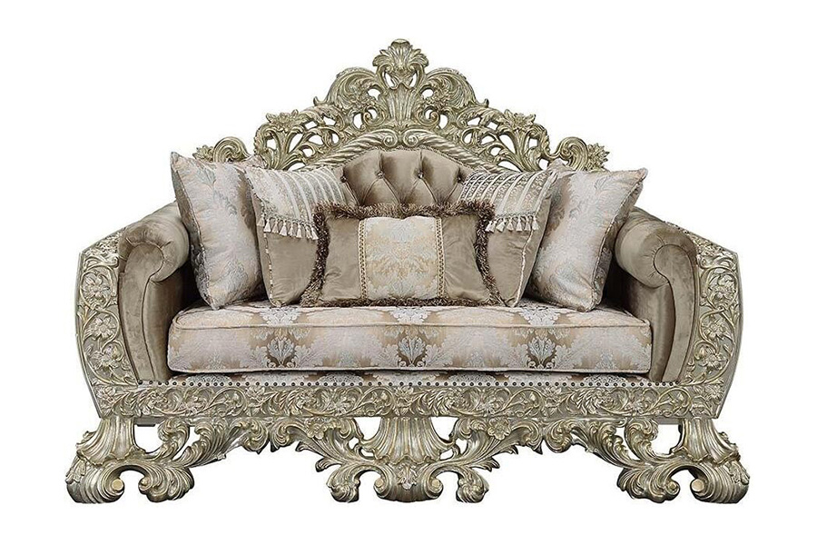 ACME - Sorina Loveseat with 5 Pillows in Velvet,/Antique Gold