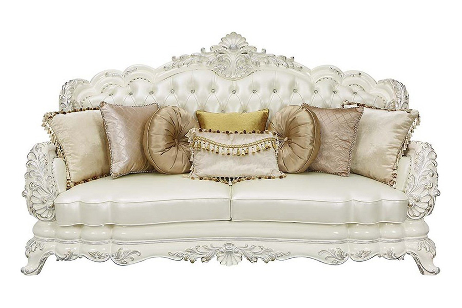 ACME - Adara Sofa with 7 Pillows in Pearl White/Antique White