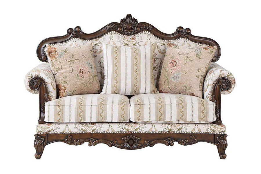 ACME - Nayla Loveseat with 3 Pillows in Pattern/Cherry