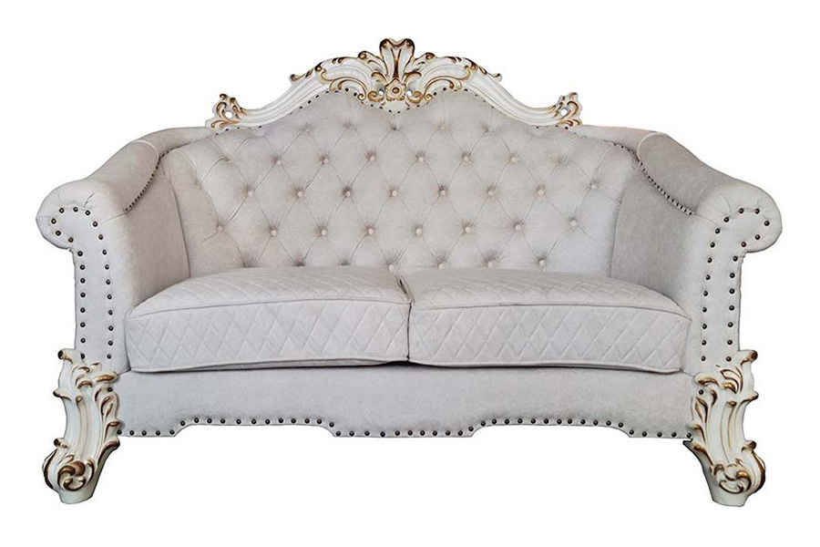 ACME - Vendome II Loveseat with 4 Pillows in Ivory/Antique Pearl