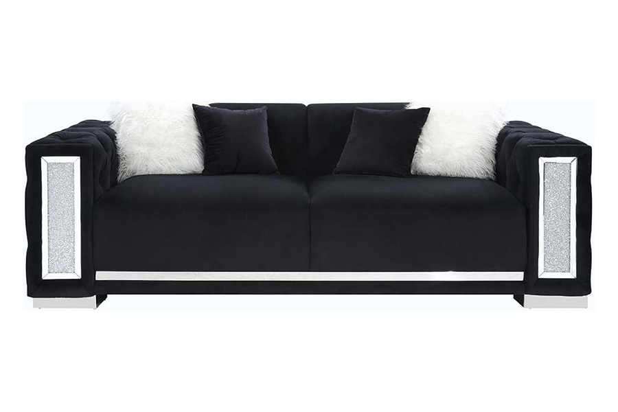 ACME - Trislar Sofa with 4 Pillows (Same 52525) in Black Velvet