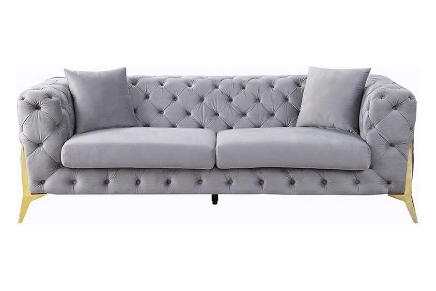 ACME - Jelanea Sofa with 2 Pillows in Gray/Gold