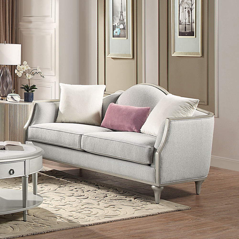 ACME - Kasa Loveseat with 3 Pillows in Beige Linen/Champagne