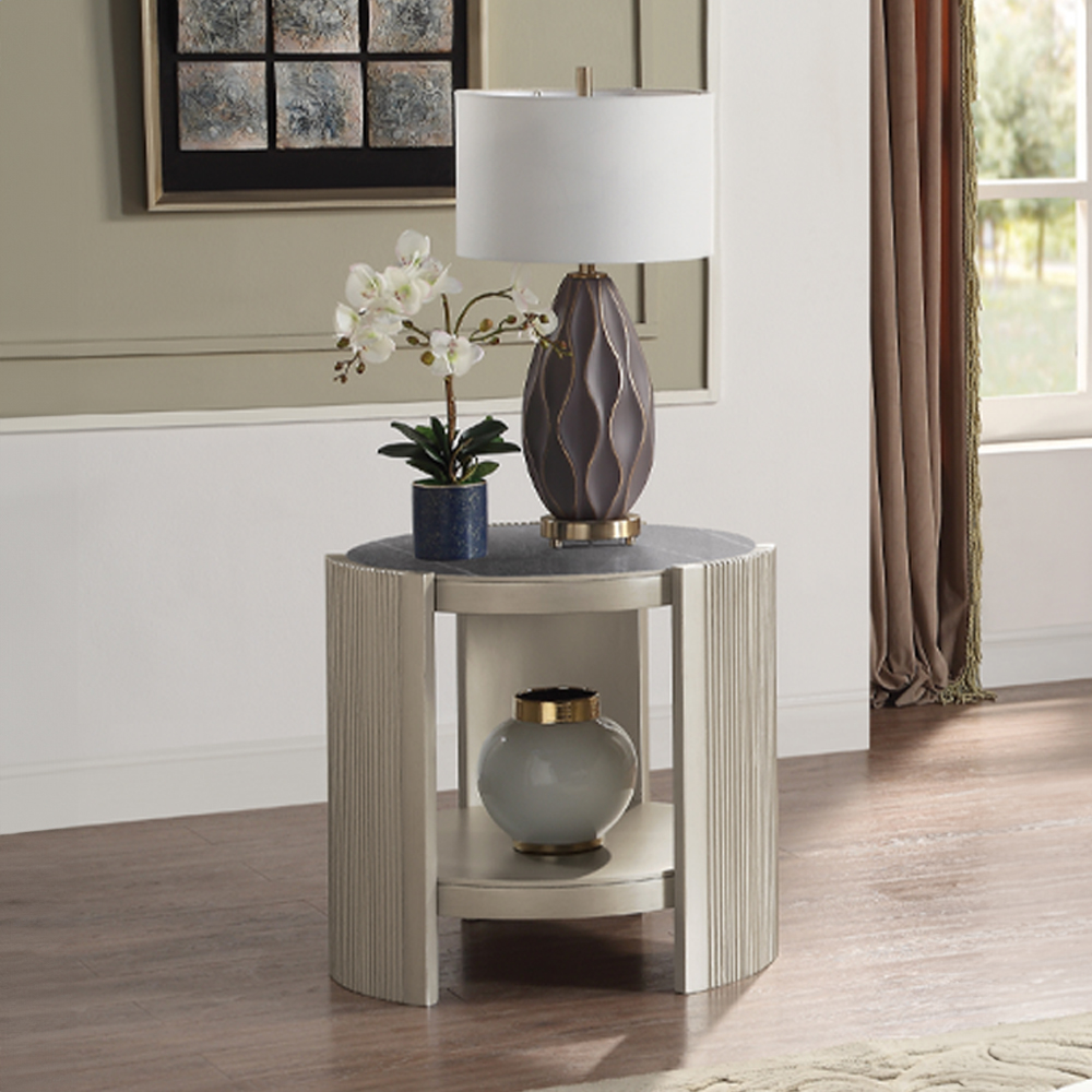 ACME - Kasa End Table in Sintered Stone/Champagne