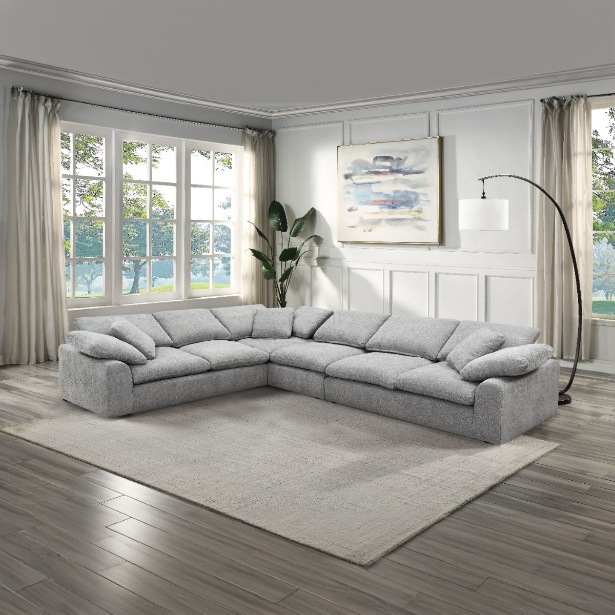 ACME - Naveen Sectional Sofa with 6 Pillows in Gray Linen