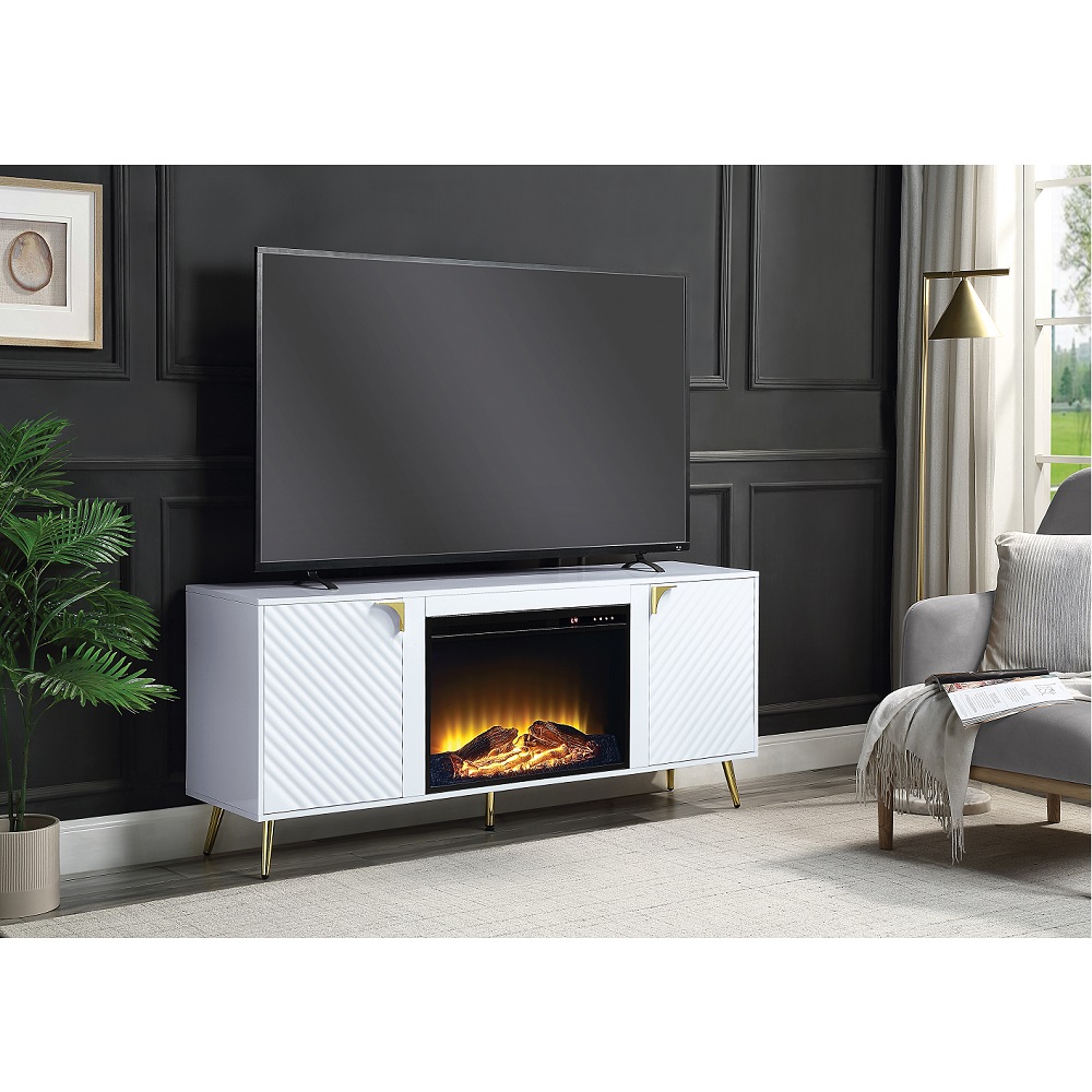 ACME Gaines TV Stand with Fireplace - White High Gloss