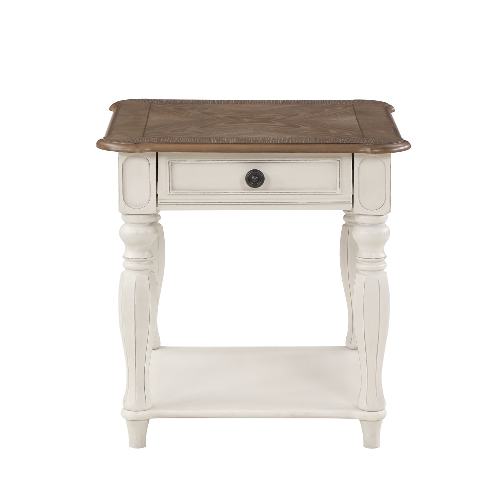 ACME - Florian End Table in Oak/Antique White