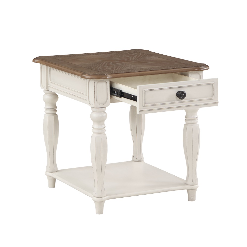 ACME - Florian End Table in Oak/Antique White