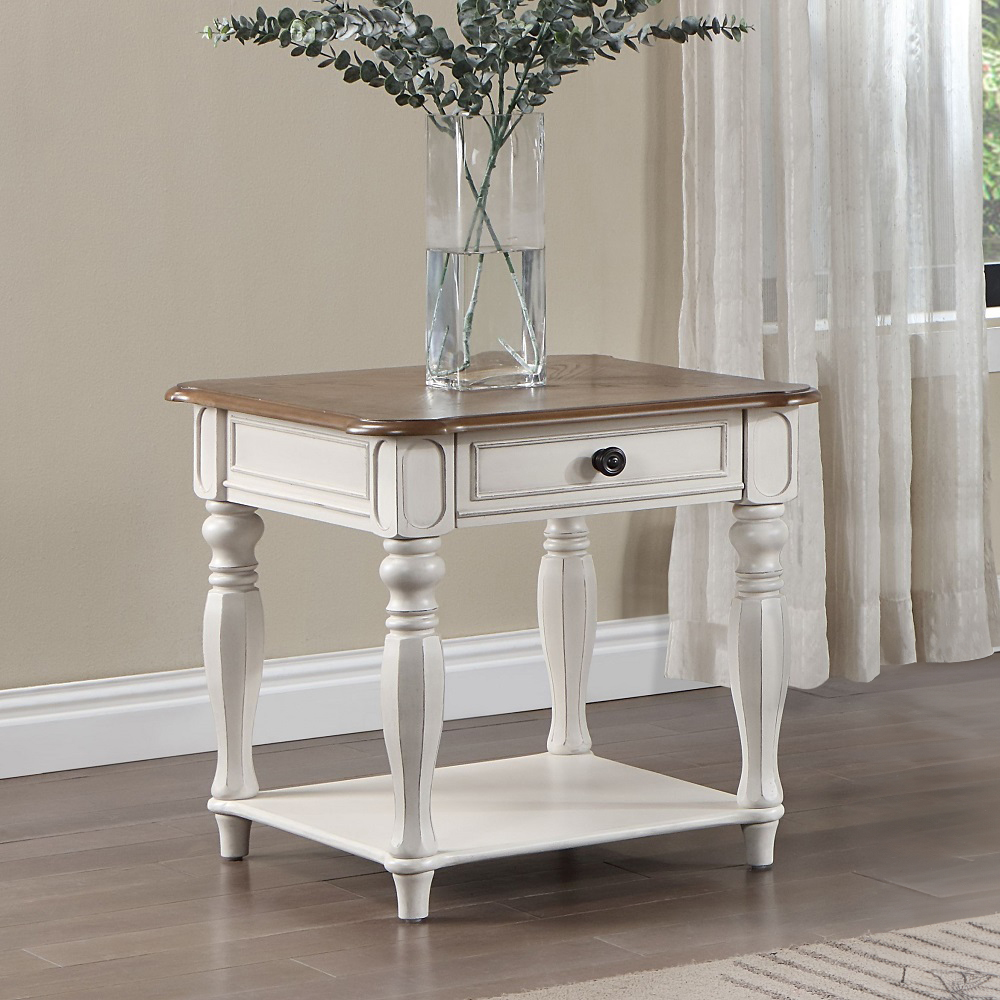 ACME - Florian End Table in Oak/Antique White