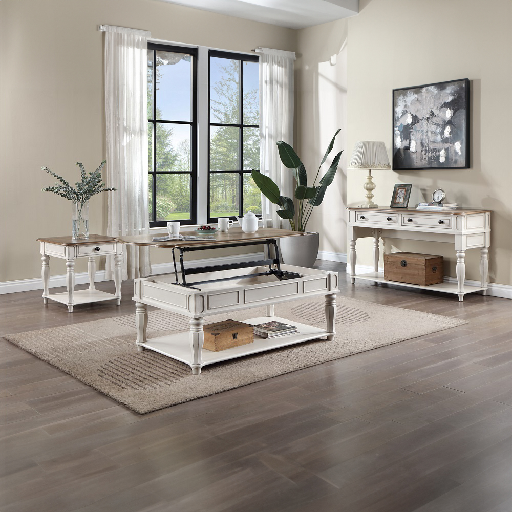 ACME - Florian End Table in Oak/Antique White