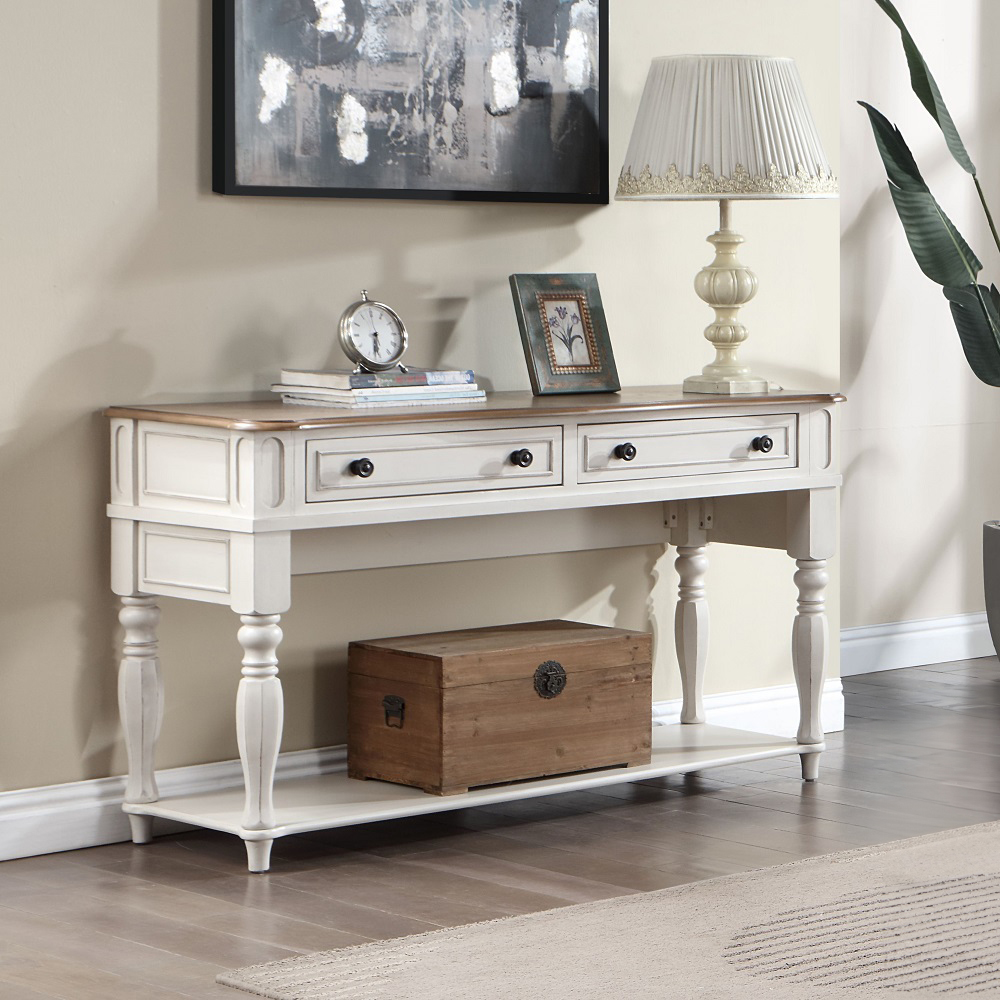 ACME - Florian Sofa Table in Oak/Antique White