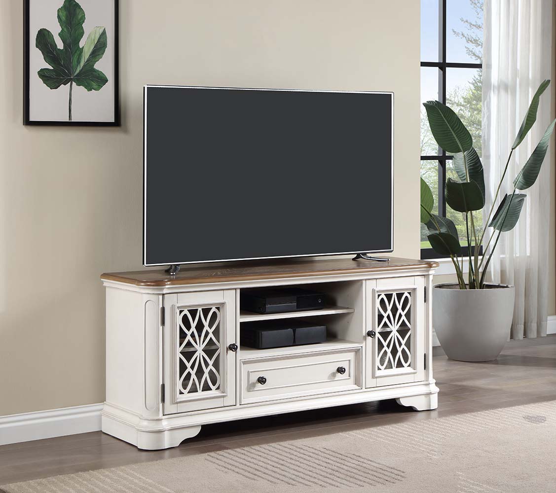 ACME - Florian TV Stand in Oak/Antique White