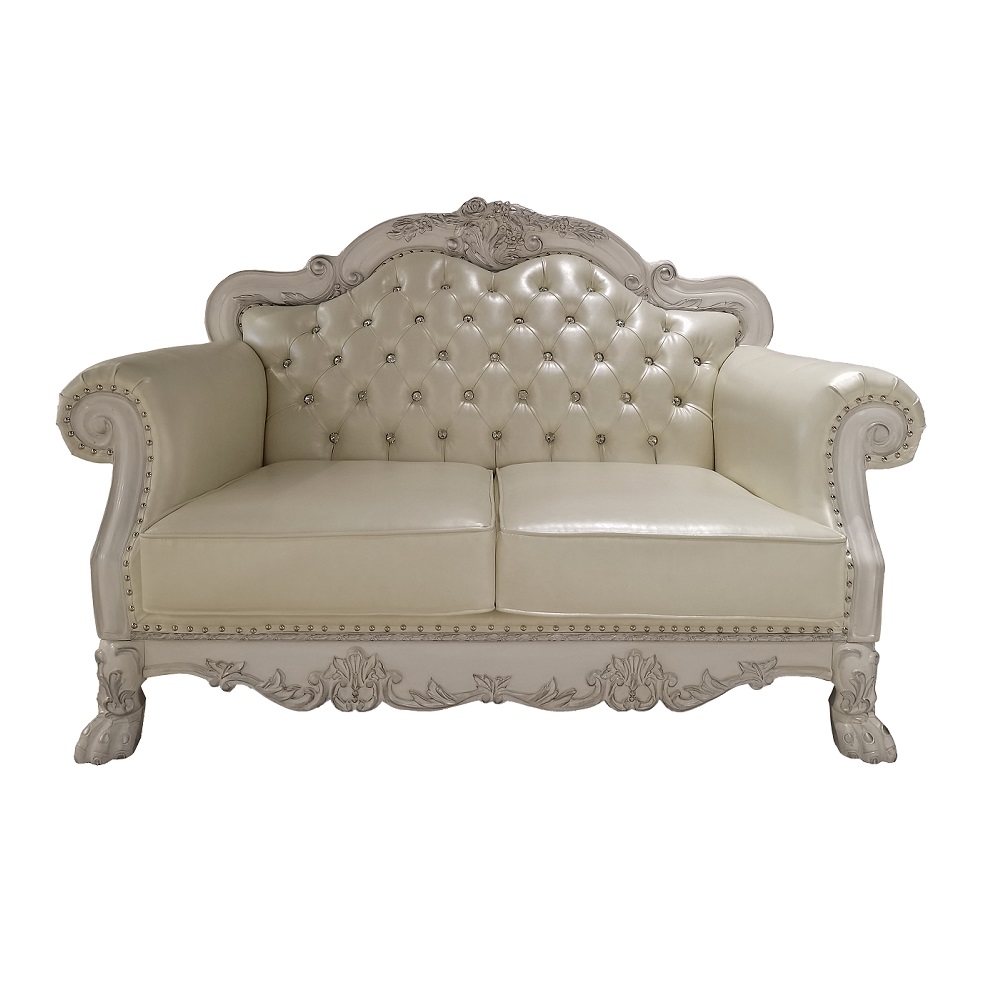 ACME Dresden Loveseat with 3 Pillows - Synthetic/Bone White