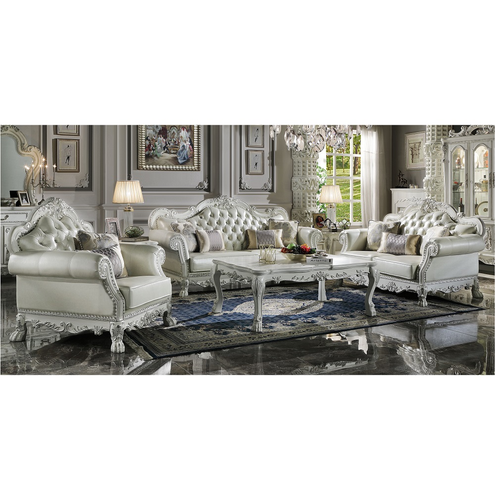 ACME Dresden Loveseat with 3 Pillows - Synthetic/Bone White