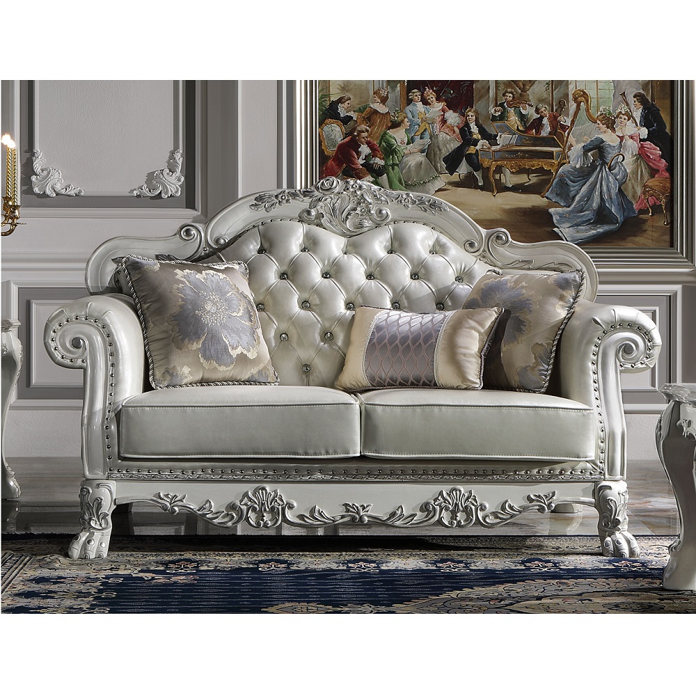 ACME Dresden Loveseat with 3 Pillows - Synthetic/Bone White