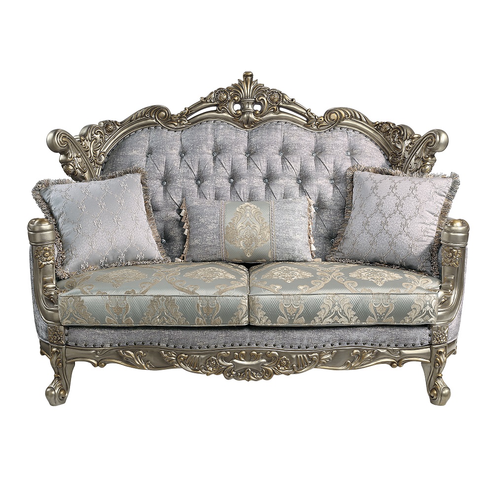 ACME - Miliani Loveseat with 3 Pillows in Antique Bronze