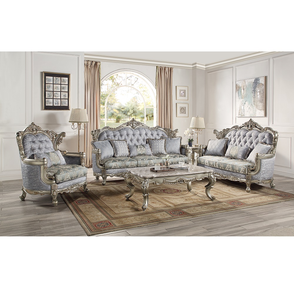 ACME - Miliani Loveseat with 3 Pillows in Antique Bronze