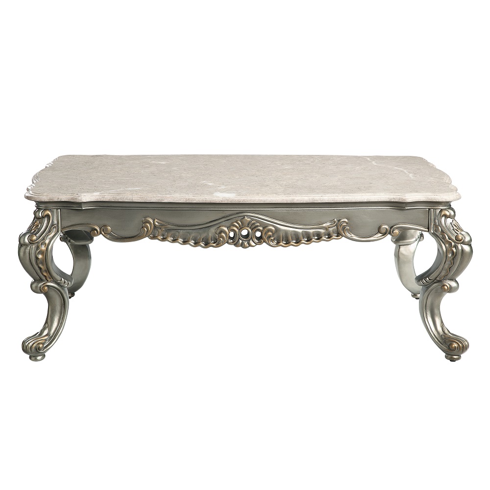 ACME - Miliani Coffee Table with Marble Top in Natural Marble Top/Antique Bronze