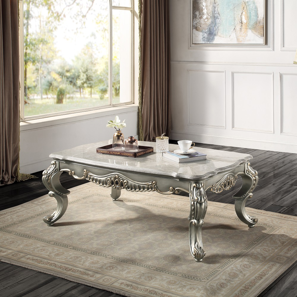 ACME - Miliani Coffee Table with Marble Top in Natural Marble Top/Antique Bronze