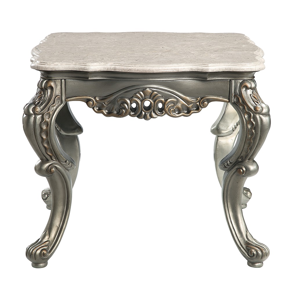 ACME - Miliani End Table with Marble Top in Natural Marble Top/Antique Bronze